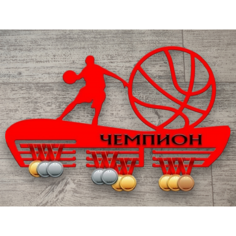 Медальница с большим мячом и игроком