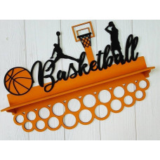 Медальница Basketball оранжево-черная с полкой