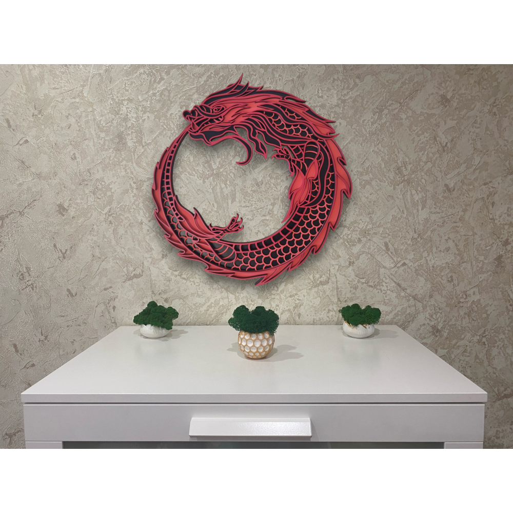 Панно Красный дракон 4 слоя