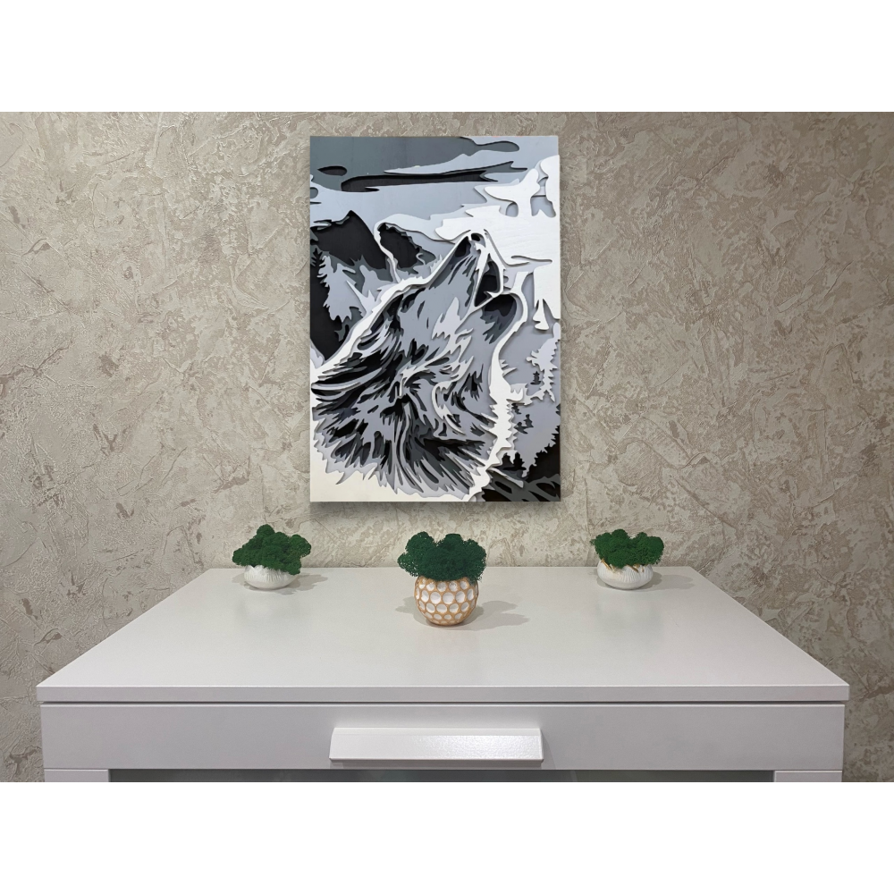 Панно Воющий волк 6 слоев